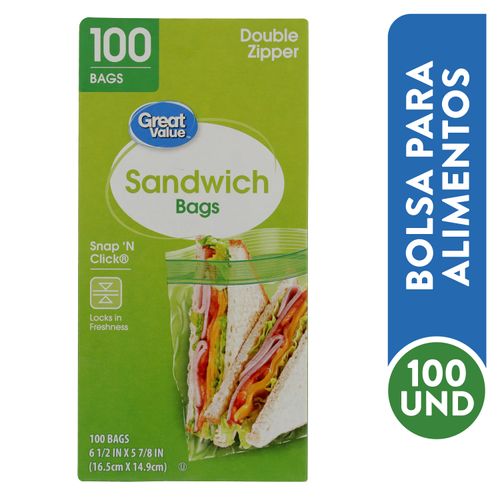 Bolsas Para Alimento Marca Great Value Sandwich - 100Unidades