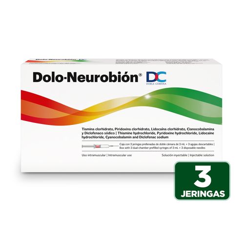 Jeringa Prellenada Dolo-Neurobión DC De Doble Cámara con 3 Agujas Descartables -3 ml/ 3 Uds