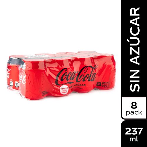 Gaseosa  Coca-Cola Sin Azúcar Mini Lata 8 Pack - 237ml