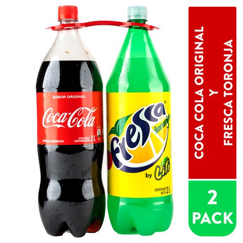 2 Pack  Bebidas Gaseosas 2L Coca Cola Original Y Fresca Toronja