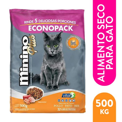 Alimento Seco Minino Plus  Para Gato Con Pollo, Pavo Y Res - 500g