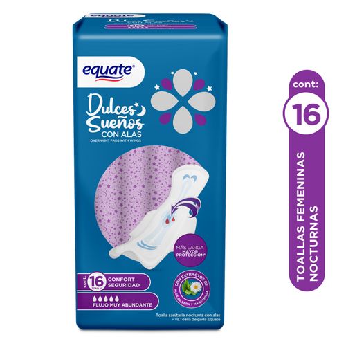 Toallas Femeninas Nocturnas Marca Equate -16 Unidades