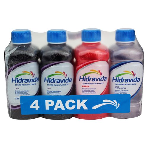 4 Pack de Suero Hidravida Sabor Uva Fresa Mora - 2500ml