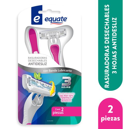 Rasuradoras Marca Equate Triple Hoja Mango De Goma Ergonomico Desechables - 2Pzas