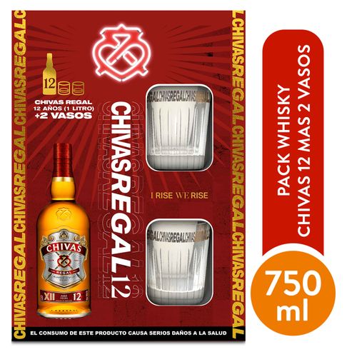 Pack Whisky Chivas 12 750ml Mas 2 Vasos
