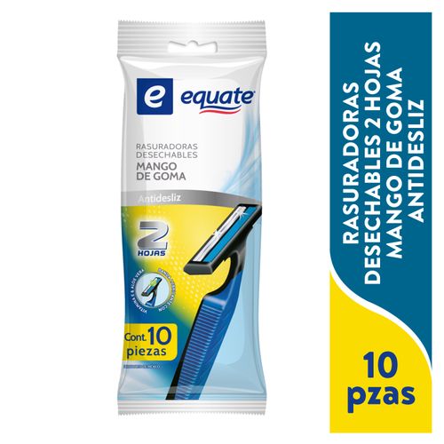 Rasuradoras Marca Equate Doble Hoja Mango De Goma Reforzado Antidesliz Desechables - 10Pzas