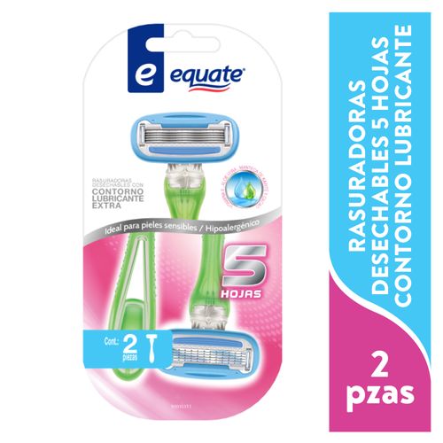 Rasuradoras Marca Equate Cinco Hojas Contorno Lubricante - 2Pzas