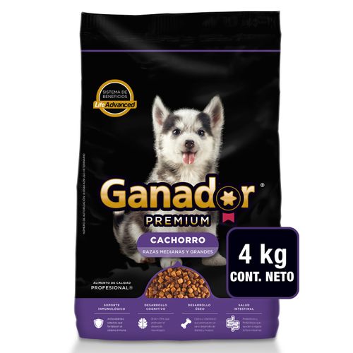 Alimento Seco Ganador Premium Para Perro Cachorro Razas Medianas Y Grandes - 4 kg