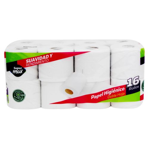 Papel Higiénico Marca Supermax 330 Hojas Dobles - 16 Rollos