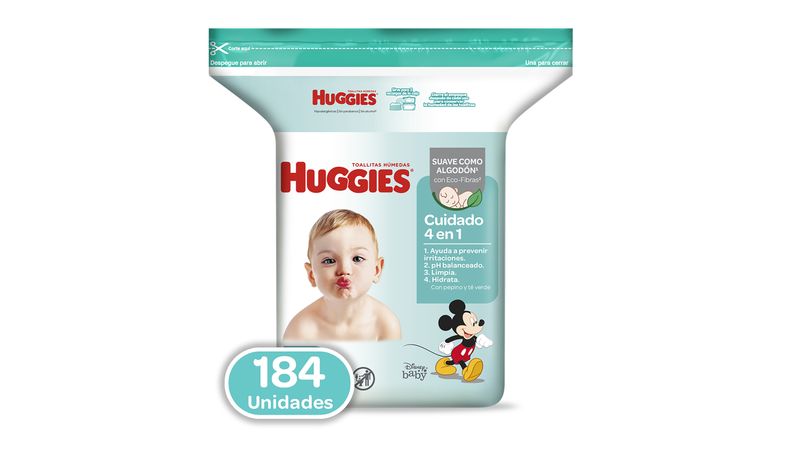 Caja / Pack 6x Toallitas Húmedas Cuidado 4 en 1 Huggies (184 unidades) – El  Mundo del Bebé