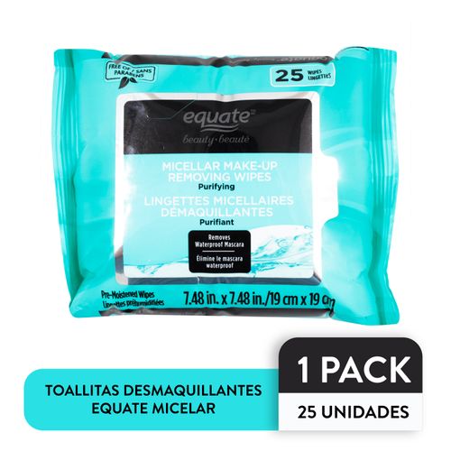 Toallitas Desmaquillante Micelar Marca Equate - 25 Unidades