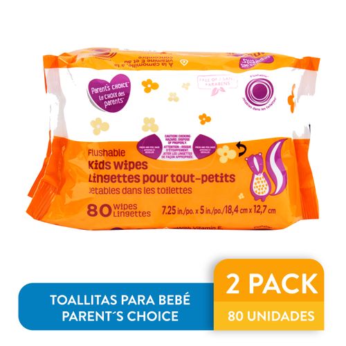 Toallitas Húmedas Marca Parents Choice Toddler Flushable - 160 Unidades