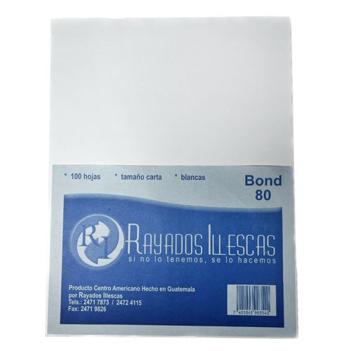 Hojas rayadas Illescas tamaño carta tipo bond - 80 hojas