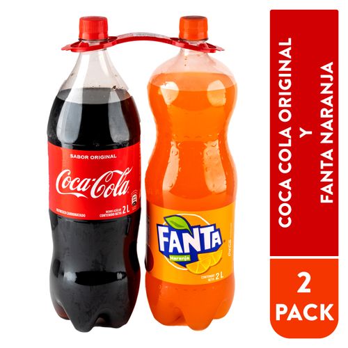 Gaseosa Coca Cola Regular + Fanta Naranja Regular 2 pack - 4 L