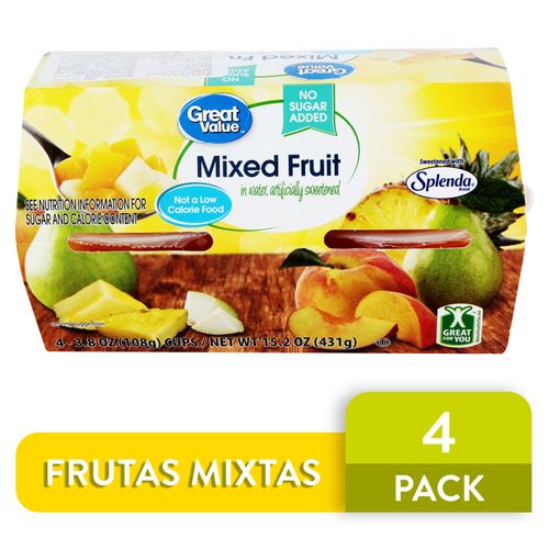 Frutas mixtas Great Value sin azúcar 4 pack - 431 g