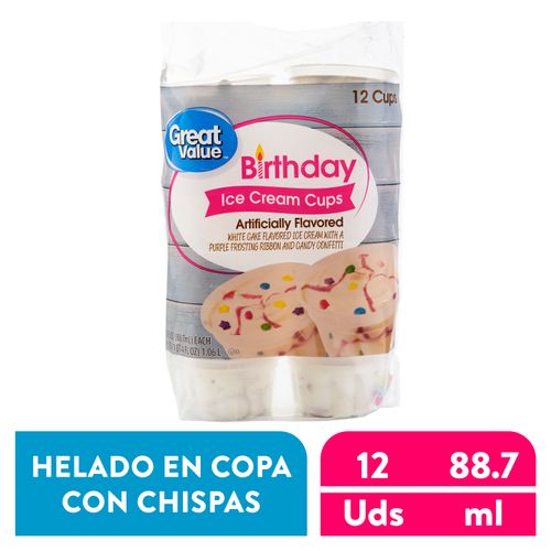 Helado Great Value En Copa Chispas Cumpl 12 Unidades - 88gr