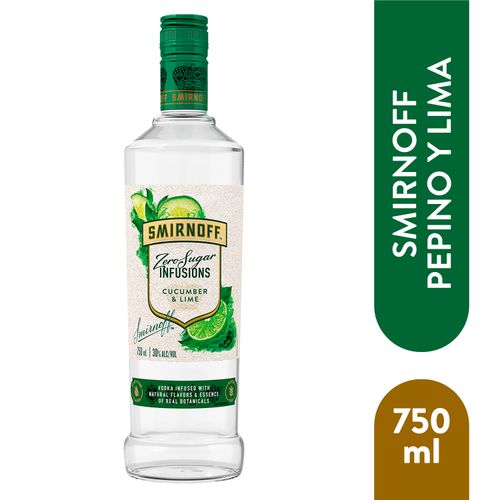 Licor de Vodka Smirnoff Zero Azúcar Infusions Cucumber & Lime -750 ml