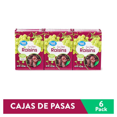 Pasas Great Value raisings libre de colesterol 6 pack - 170 g