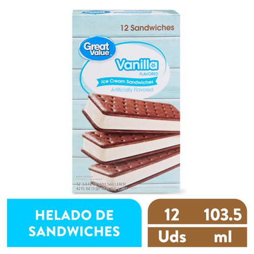 Helado Great Value, Sándwich Sin Azucar 12 Pack -768g