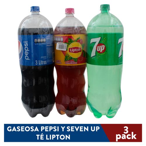Bebida Gaseosa 3 Pack:  Pepsi Y Seven Up de - 3L, Te Lipton - 2.5L