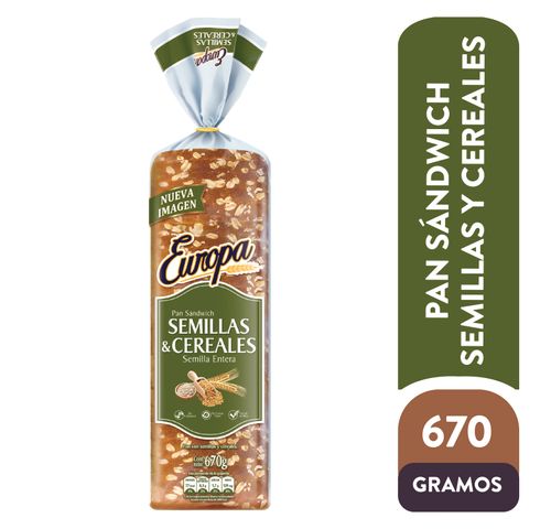 Pan Europa Para Sandwich Con Semillas Enteras y Cereales - 670g