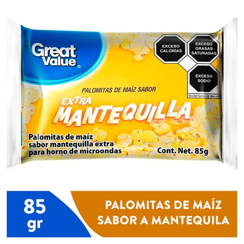 Palomitas Great Value De Maíz Extra Mantequilla Para Horno Microondas - 85 g