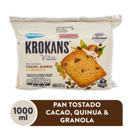 Pan Bimbo Tostado con Cacao Quinoa y Granola - 100 g