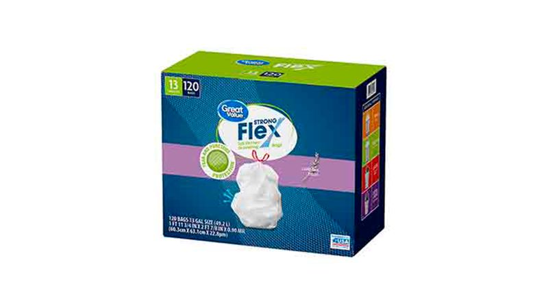 Bolsa Para Basura Marca Great Value Blanca 13 galones 120 Unidades