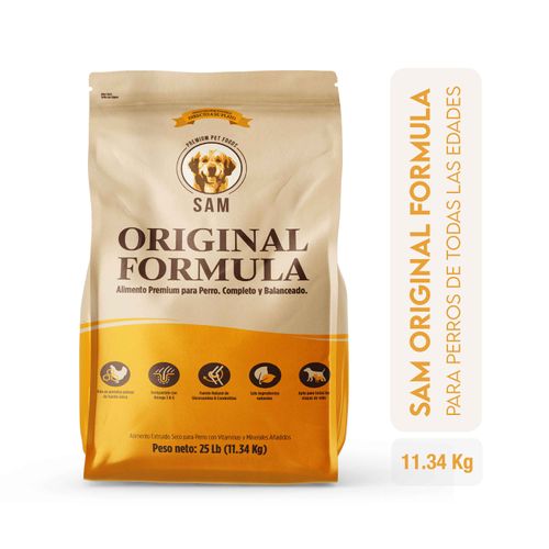 Alimento Para Perro Sam Original Premium, Todas Las Etapas de Vida, Rico en Proteína & Omega 3 - 25 lb (11.34 kg)