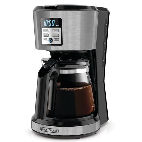 Cafetera Black + Decker Programable con Filtro Permanente y  Sistema de Goteo en Vortice, 12 Tazas, CM1331S-LA