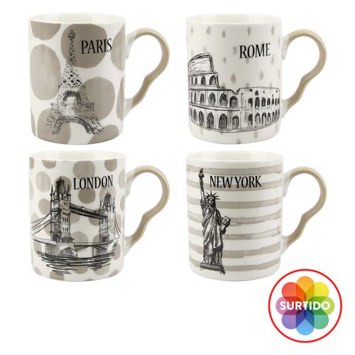 Taza Home Trends De Porcelana Con Diseño De Ciudades - 460ml