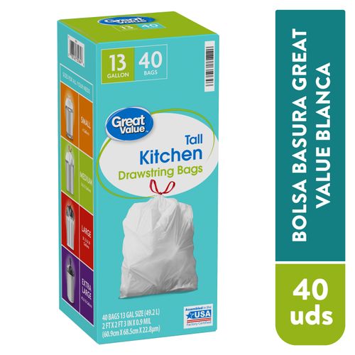 Bolsa Para Basura Marca Great Value Blanca - 40 Unidades