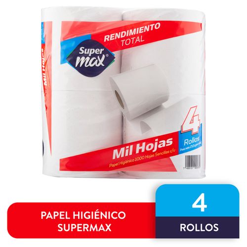 Papel Higienico Marca Supermax 1000 Hojas - 4 Rollos