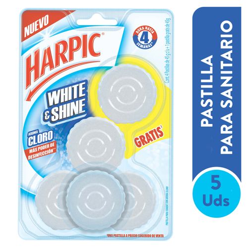 5 Pack Pastilla Para Sanitario Harpic Flushmatic White & Shine - 45gr