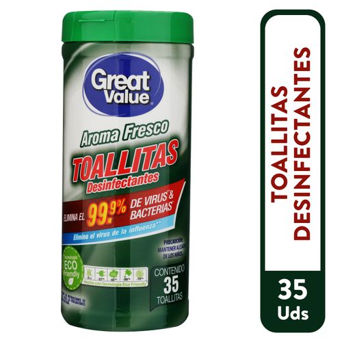Toalla Desinfectante Fresco Marca Great Value - 35 Unidades