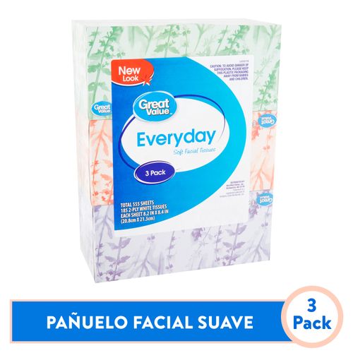 3 Pack Pañuelo Great Value Facial - 200 Unidades