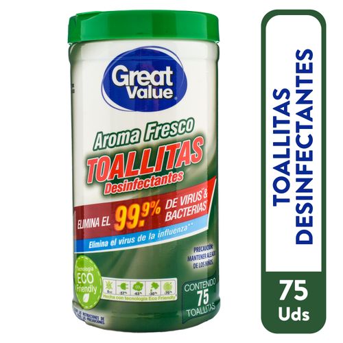 Toalla Desinfectante Fresco Marca Great Value - 75 Unidades