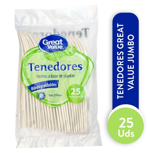 Tenedor Desechables Marca Great Value Jumbo - 25 Unidades