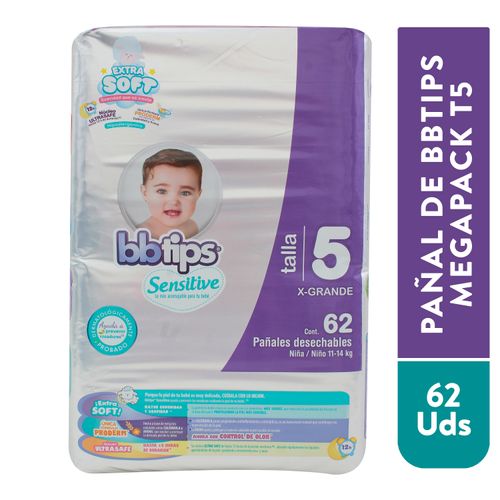 Pañal Para Bebé BB Tips T5 - 62 Unidades