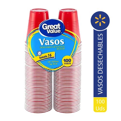 Vaso Desechable Marca Great Value Bicolor N16 - 100 Unidades