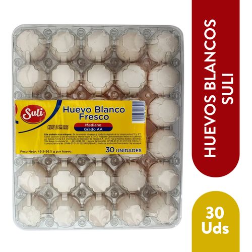 Huevo de Gallina Suli Mediano Blanco - 30 Unidades