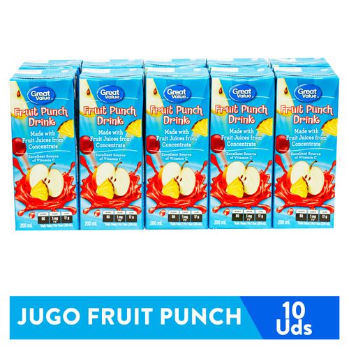 10 Pack Jugo Great Value Fruit Punch - 2000 ml