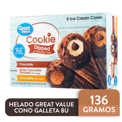 Helado Great Value Cono Galleta 8 Unidades - 136gr