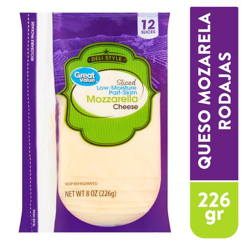 Queso mozzarella Great Value en rebanadas - 226 g