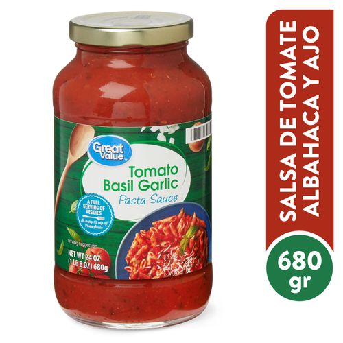 Salsa Great Value Tomate Albahaca y Ajo - 680gr
