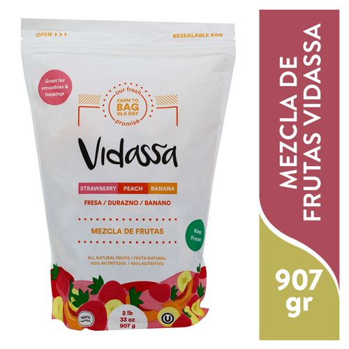 Mezcla De frutas Congeladas Fresa, Durazno y Banano Vidassa -  2lb