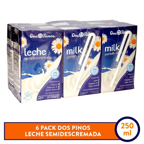 6 Pack Leche Dos Pinos Semidescremada - 1250ml