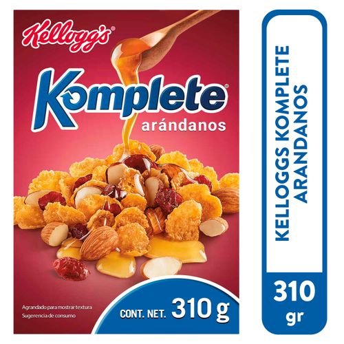 Cereal Kellogg's® Komplete® Arándanos - Cereal de Maíz, Avena, Arroz y Salvado de Trigo con Arándanos - 1 Caja - 310 g