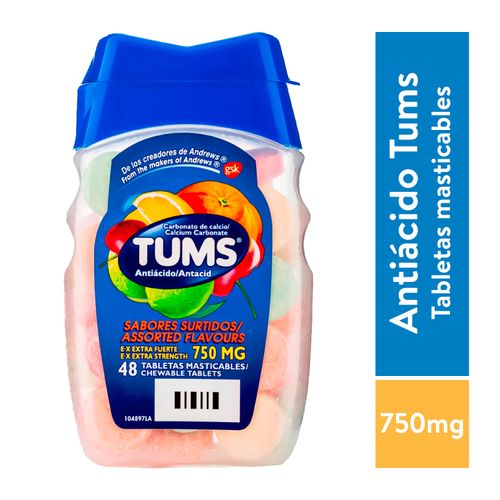 Antiácido Tums Masticables,  Sabores Surtidos Frasco - 48 Tabletas