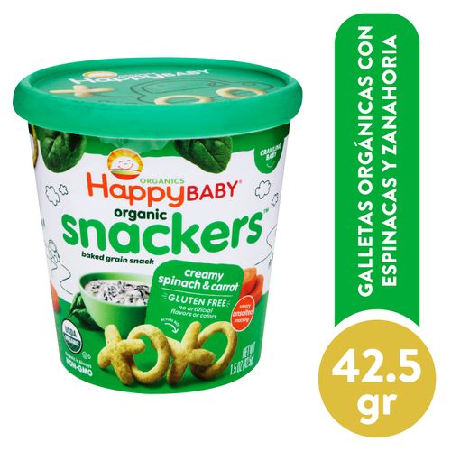 Snack orgánico Happy Baby sabor espinaca y zanahoria - 42.5 g